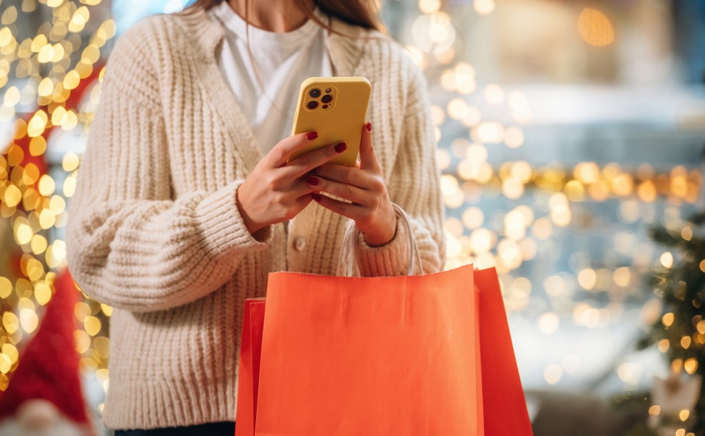 Shopper reviewing a simple holiday budget and small loan options on a phone